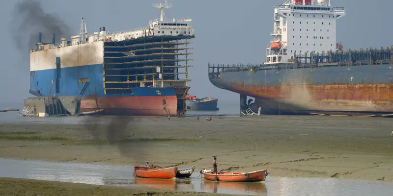 View of Alang Ship Breaking Yard