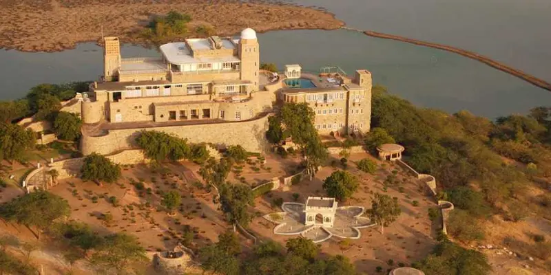 View of Sardar Samand Lake Palace